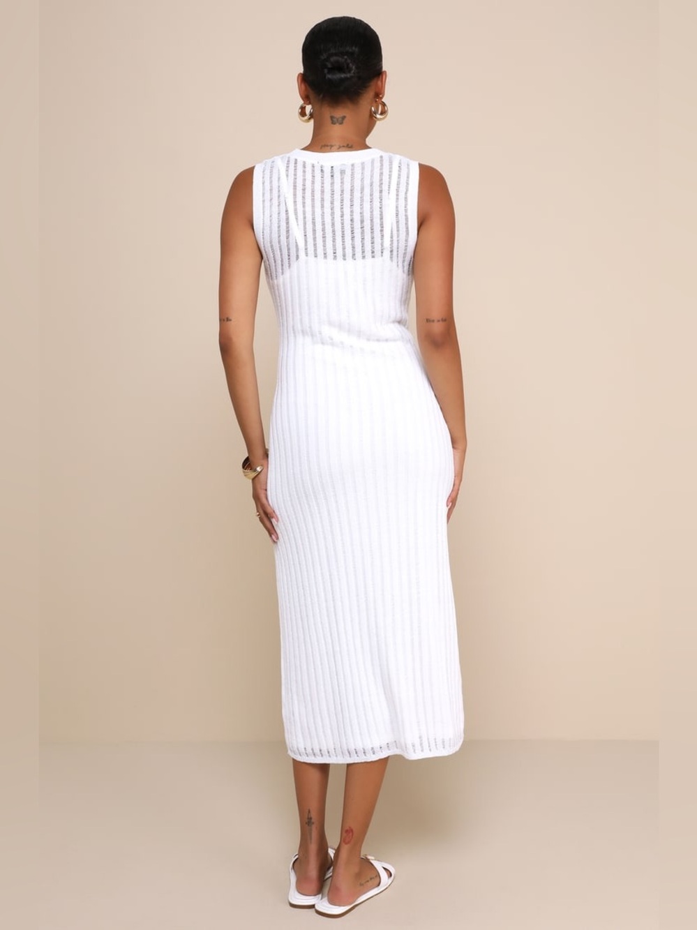 Lulu's White Sleeveless Ribbed Knit Midi Dress - Picture 2 of 8